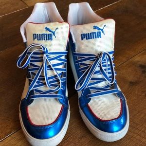 Puma men’s high tops blue white 9 1/2 limited ed